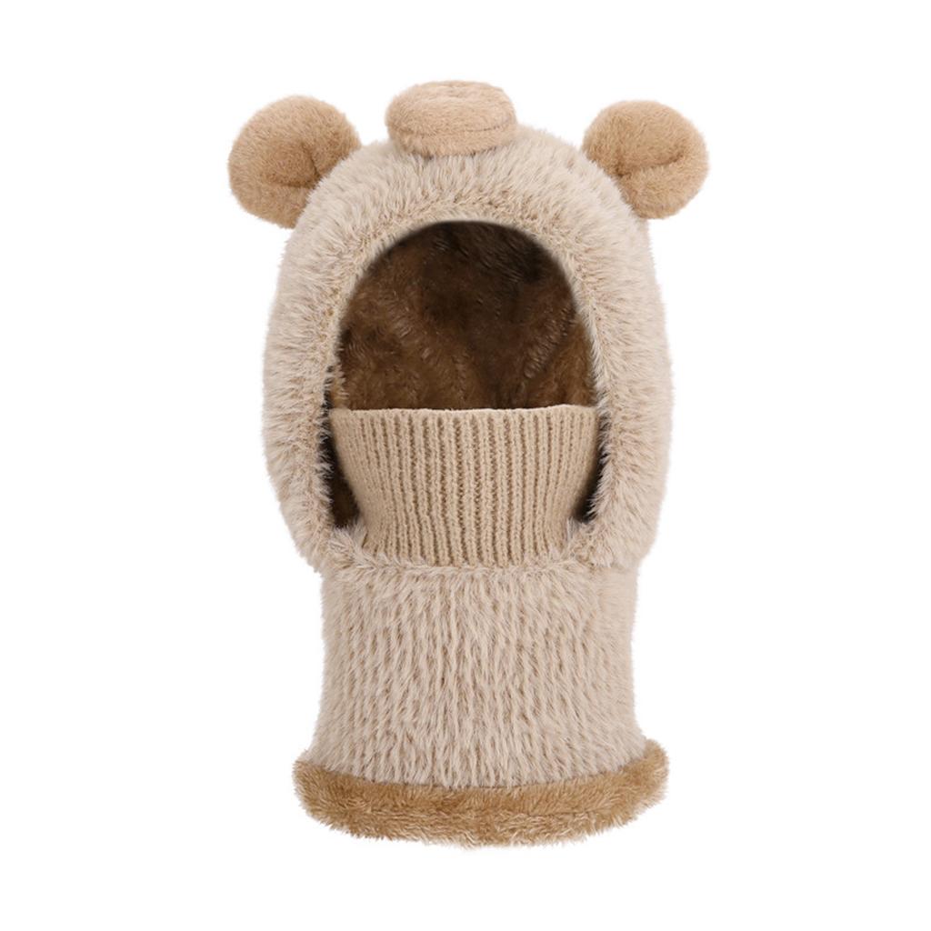 Children's Plush Warm Ear Pullover Hat With Plush Mask And Neck