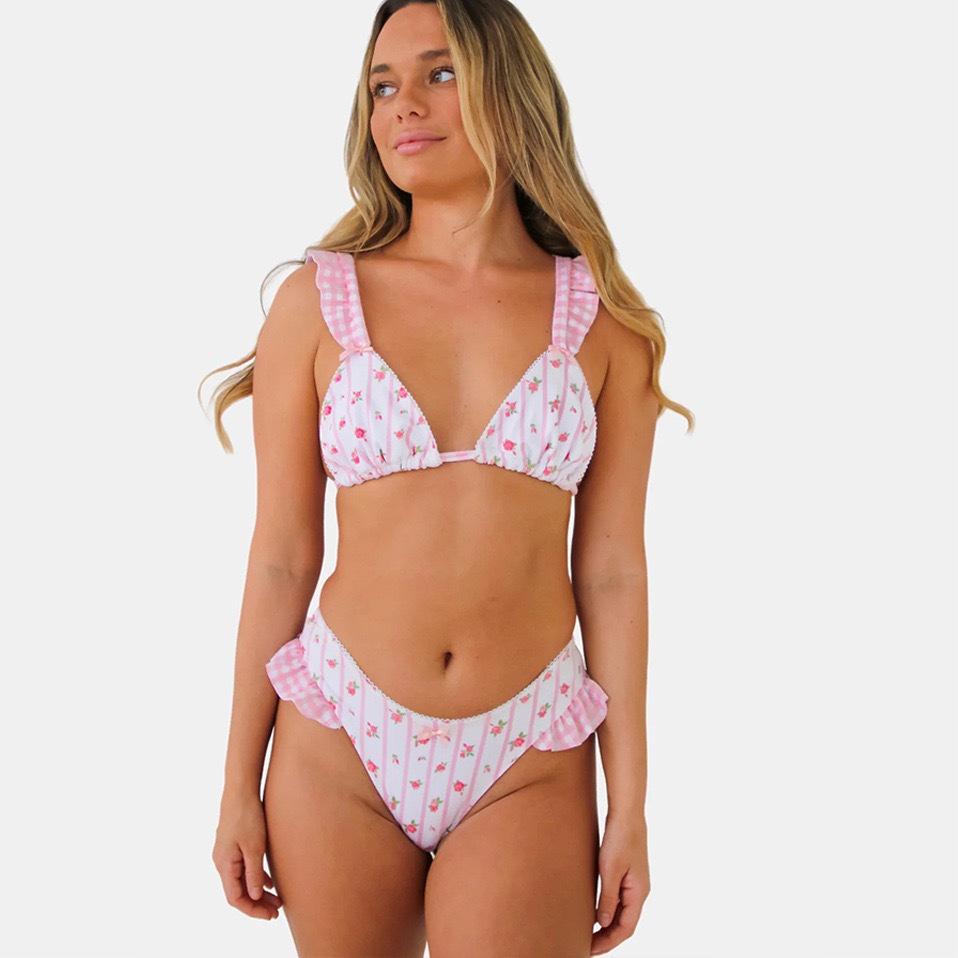 

Европейское и американское бикини с оборками, кружевом и бантом - Цветочный купальник женский на завязках Large