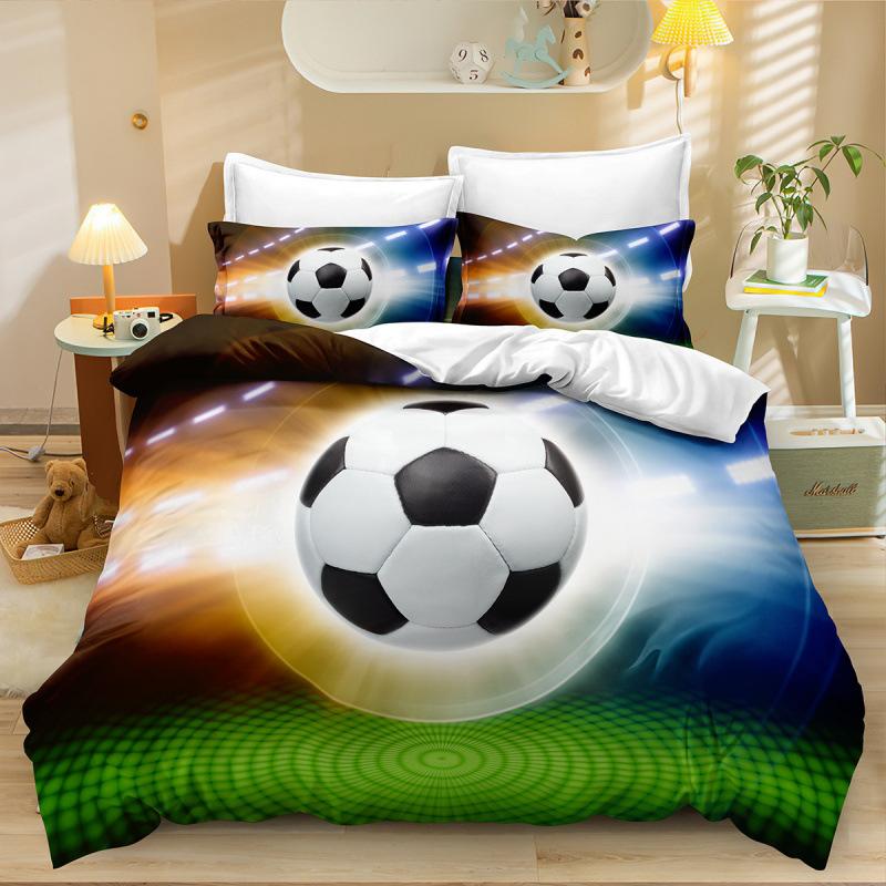 Football Three-Piece Bedding 3D Printing Sports Duvet Cover Bed Sheet Pillowcase Fixed