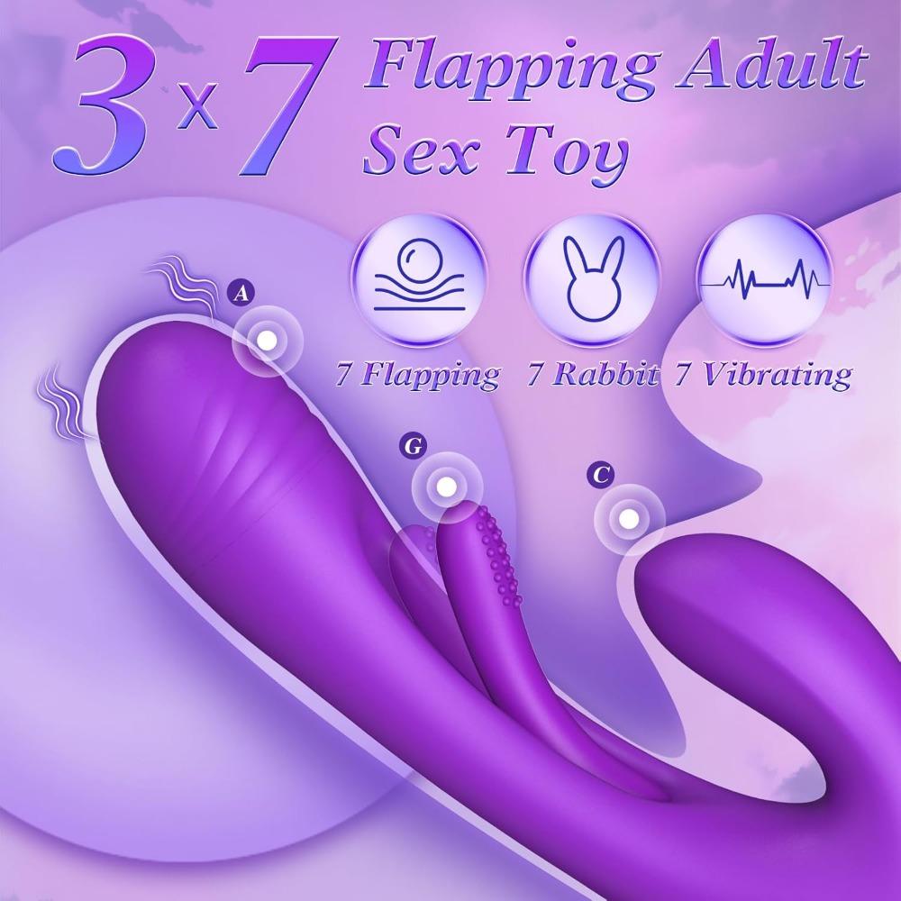 3-in-1 Rabbit Vibrator for Women - G-Spot & Clitoral Stimulation, 14 Vibration Modes + 7 Tongue Licking Flaps