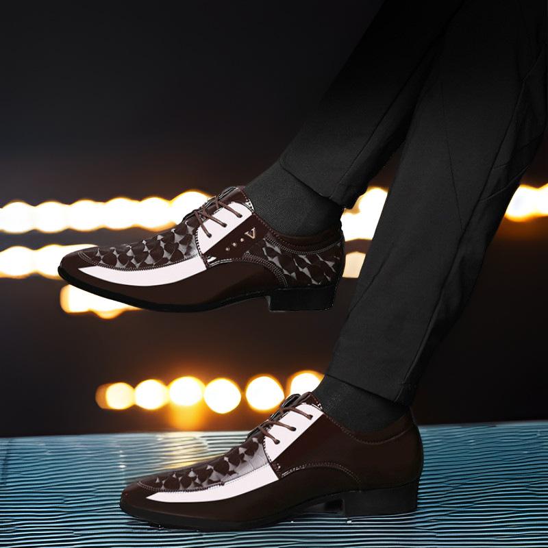 Autumn new men's shoes business dress men's leather shoes large size British pointed glossy youth casual shoes men's tide