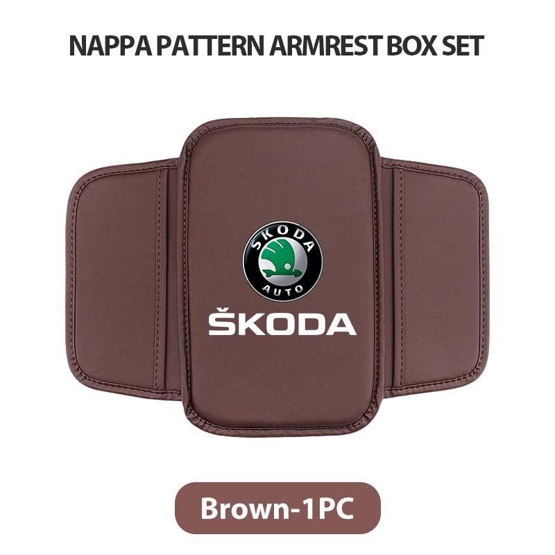 NAWR1 Leather Car Armrest Box Pad Central Arm Rest Storage Pocket Protective Cover For Skoda Kamiq Karoq Octavia 2 3 Rapid Scala Kami