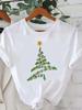 (Asian Size) Watercolor Cute 90s Short Sleeve T-shirts  Print Merry Christmas O-neck Women's Top New Year T Clothing Fashion Holiday Graphic Tee