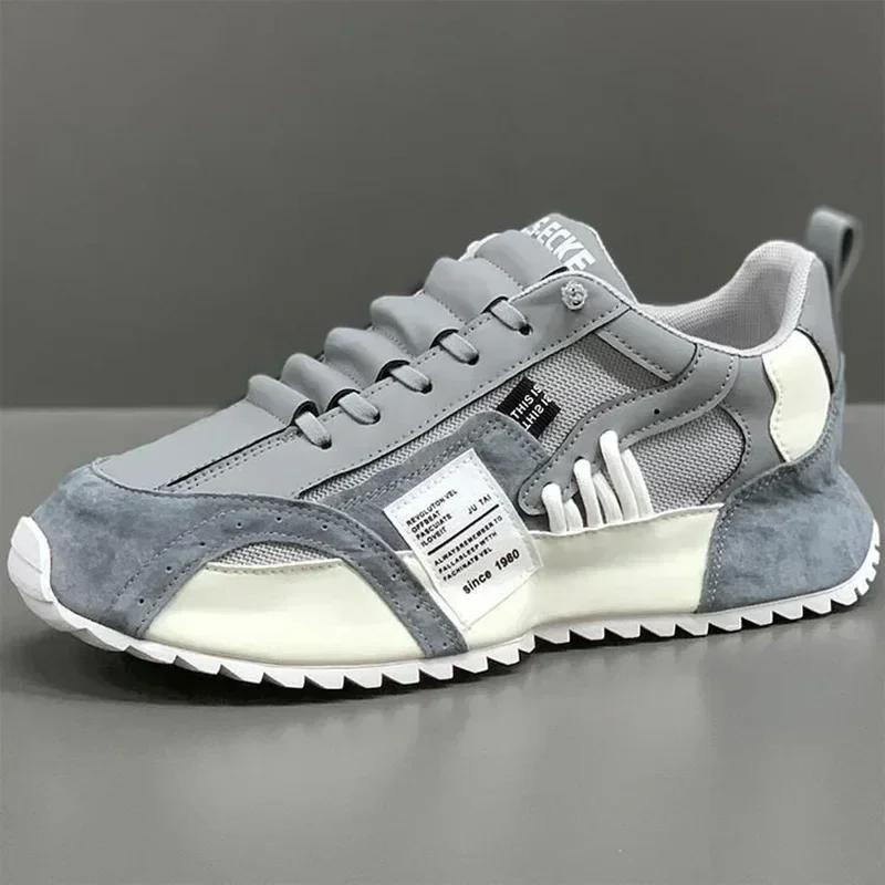Sports Shoes Men's 2025 Spring and Autumn New Mesh Breathable Sports Shoes Fashionable Thick Soled Lace Up Casual Running Shoes