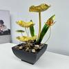 Golden Lotus Leaf Fountain Decoration 3-Tier Indoor Flower Leaves Relaxation Waterfall Fountain Fish Tank Home Office Living Room Desktop Fengshui