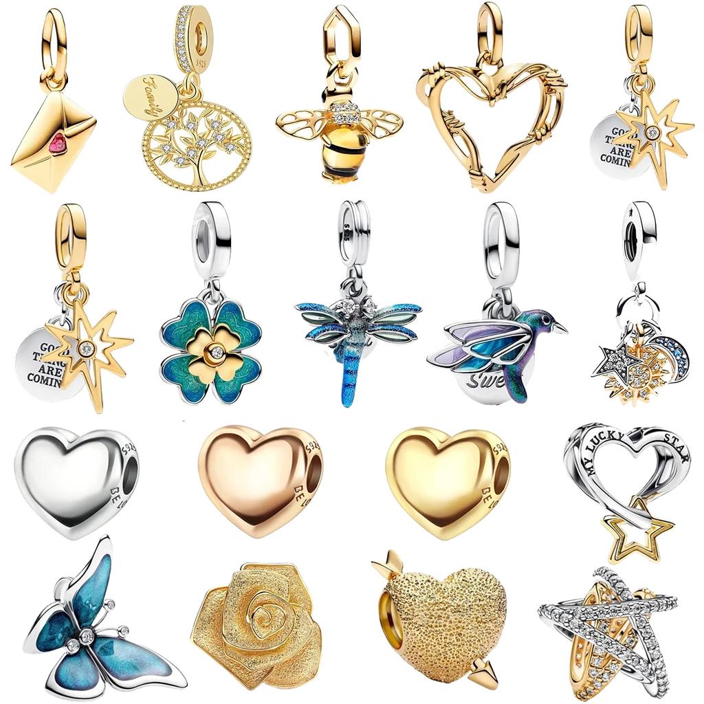 New Original Copper Colorful Heart Clover Rose Star Butterfly Bird Bead Charms For Diy Bracelet Necklace Women Gift