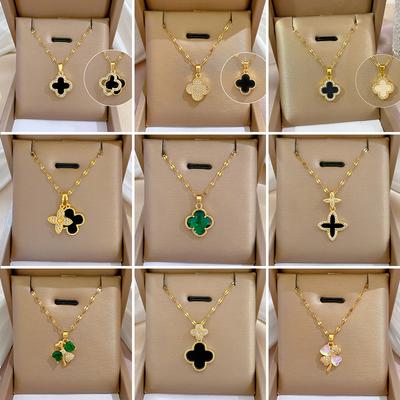 Collana Portafortuna da Donna in Rame Micro-Incastonato Placcatura in Oro Vero Semplice e Squisita Catena Girocollo Catena da Collo