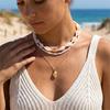 Layered Cowrie Shell Necklace for Women Boho White Beaded Choker Golden-Tone Conch Pendant Summer Beach Vacation Jewelry