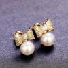 Bow Knot Pearl Drop Stud Earrings for Women Shiny Inlaid Elegant Daily Party Jewelry