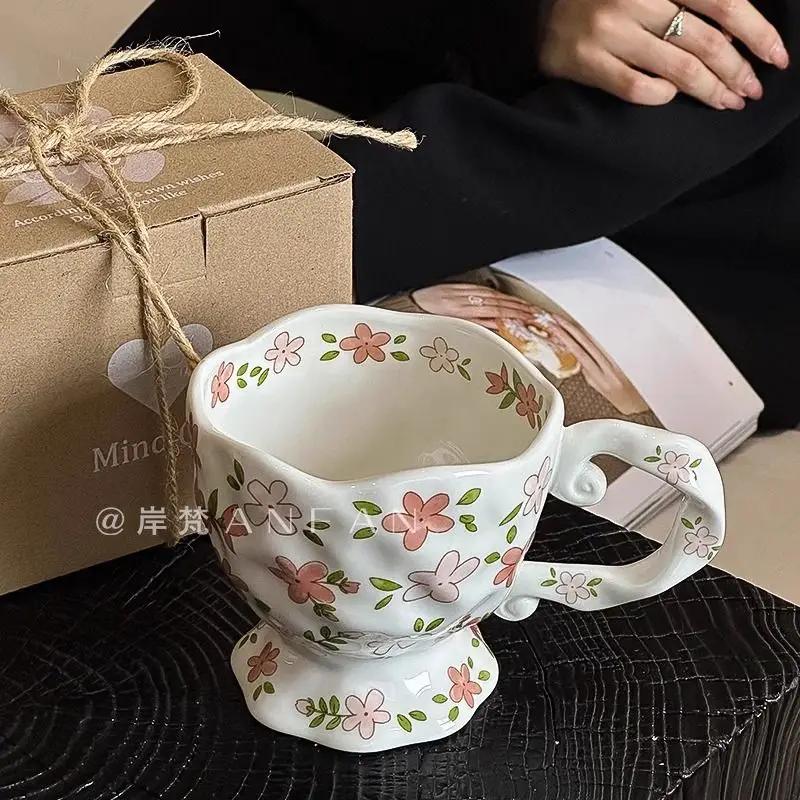 Bow Teddy Bear Ceramic Cup Original Super Cute Breakfast Coffee Cup Pink Coffee Mug Handheld Coffee Cup 401-500ml