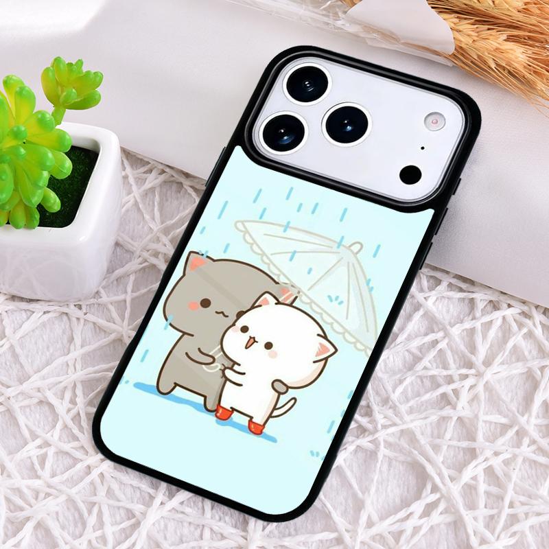 Cartoon Peach Mochi Cat Phone Case for iPhone 17 Air 16 15 11 12 14 13 Pro Max Shockproof Cover