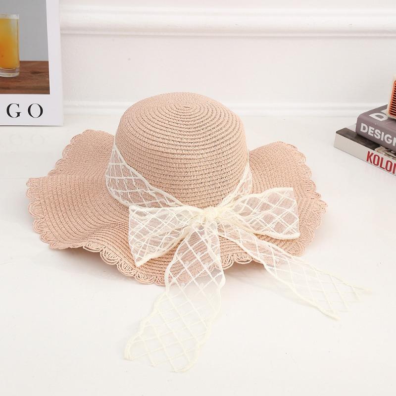 Summer Bow Sun Hat Female, Seaside Beach Vacation Sun Hat Outdoor Big Brim Sun Hat Sweet Straw Hat
