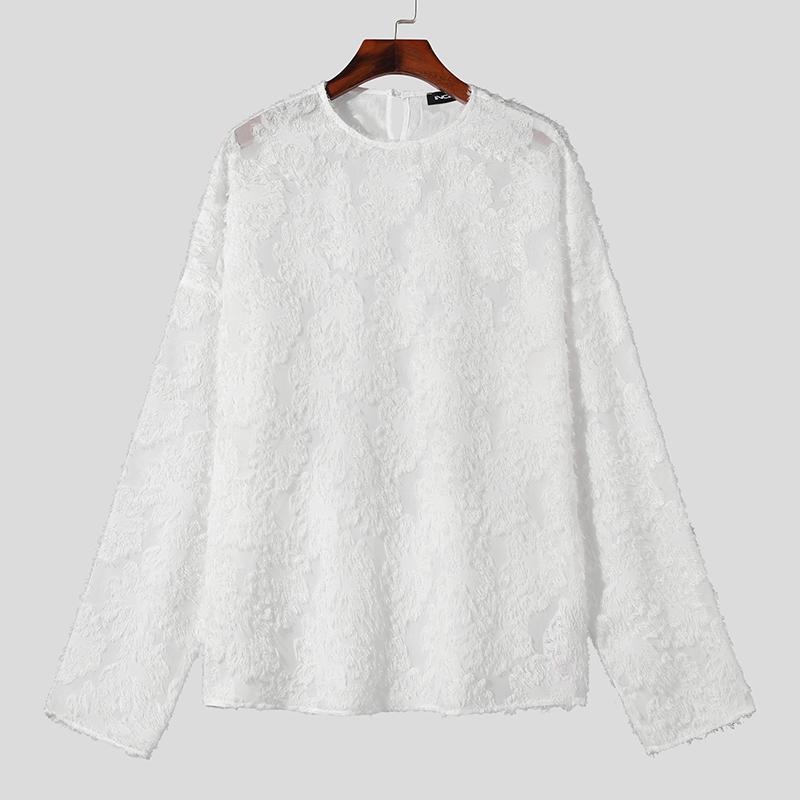 

INCERUN Мужские топы с круглым вырезом и длинными рукавами с меховыми кисточками S белый