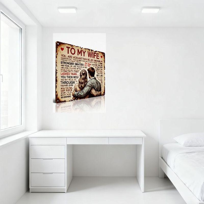 Vintage Rustic Metal Sign 'To My Wife' Heart Couple Embrace Wall Decor - Anniversary Birthday Gift for Wife with Love Messages,
