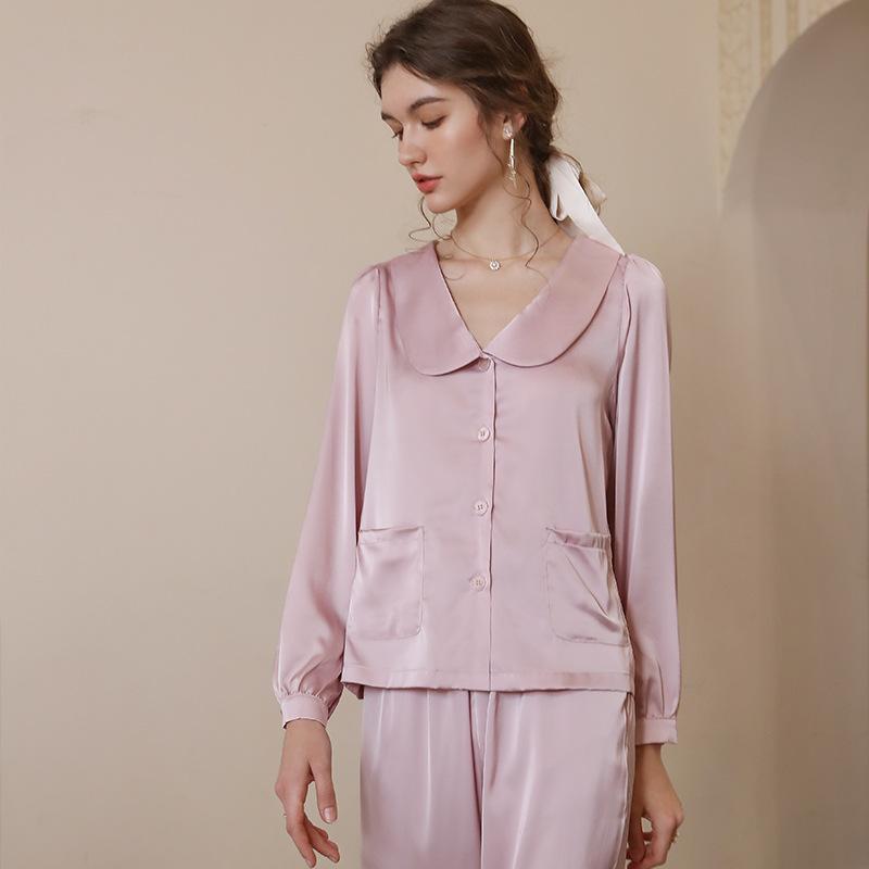 

Пижама из шелка Ice Silk, женская, с длинными рукавами, весенне-летняя, тонкая, комплект из двух предметов, свободная и роскошная, французская ретро-домашняя одежда, лето XL