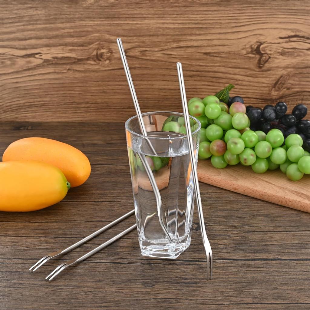 4-Pack 8.7" Stainless Steel 2-Tine Pickle Forks – Long Handle Cocktail, Olive, Appetizer, Fruit, Dessert, Salad & Seafood Forks – Ideal for Jar,