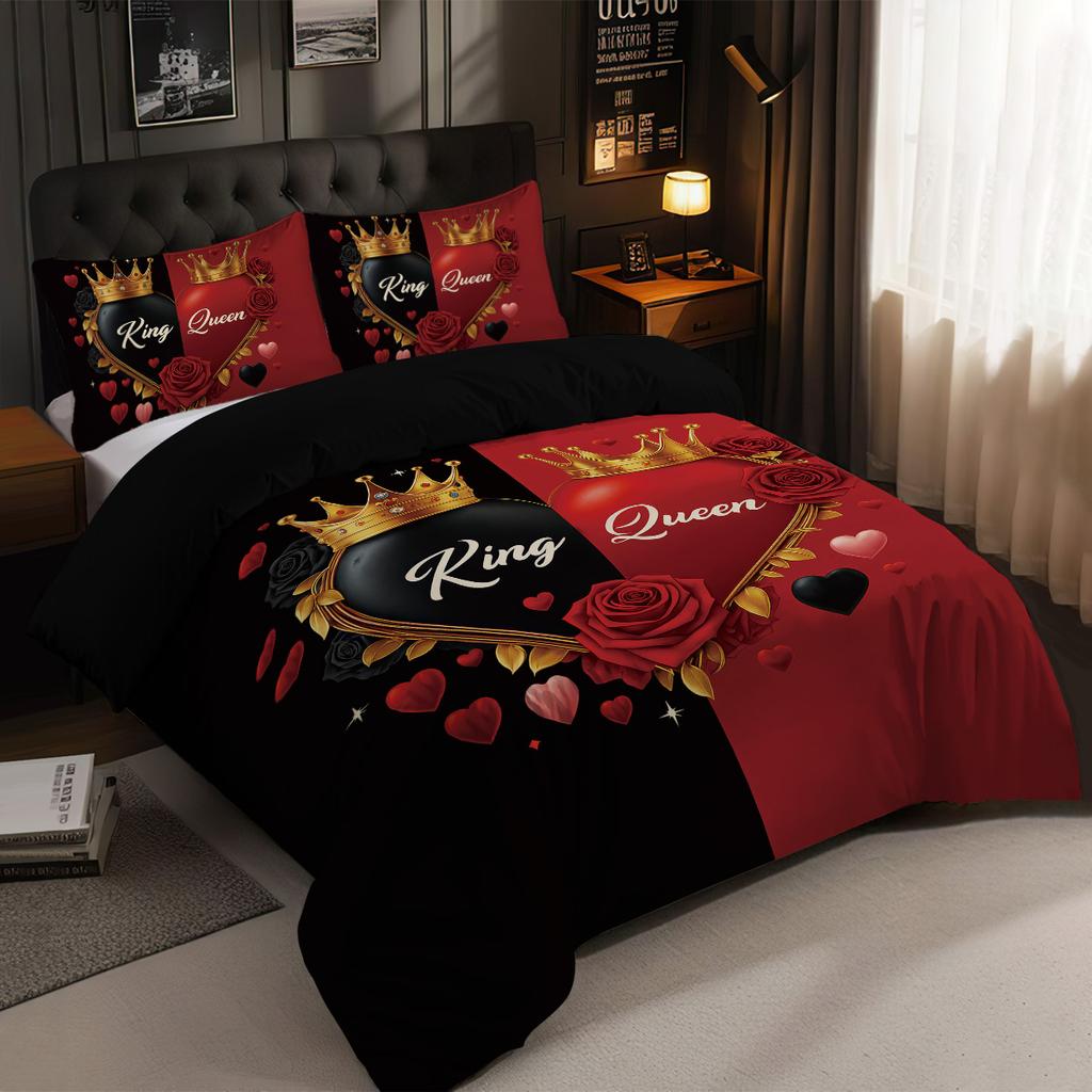 3pcs Love couple pattern printed bedding set, 1*quilt cover+2*pillowcase, suitable for couples and adults bedrooms