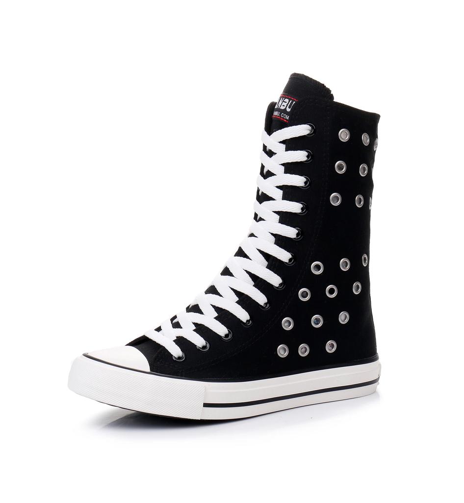 Stiefel Damen Sneaker Canvas Casual High Top Schuhe Langer Stiefel Schnürung Reißverschluss Bequem Flache Stiefel Sneaker Tenis Feminino