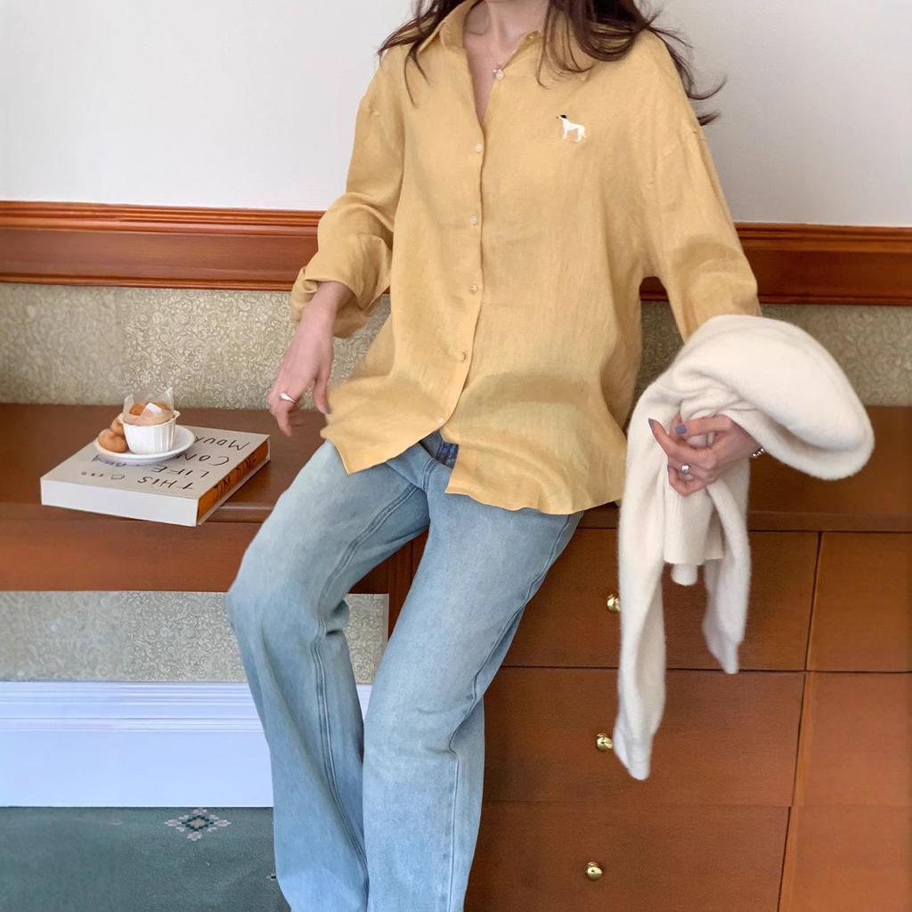 Ramie Embroidered Long-sleeved Shirt Spring and Summer New Loose and Versatile Sunscreen Shirt Top