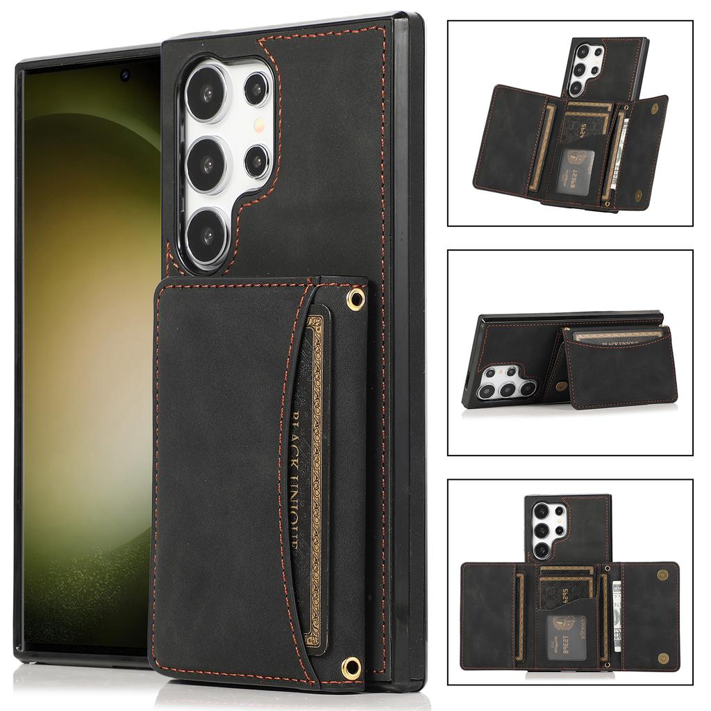 Business Magnetic Three Fold Solt Wallet Flip Leather Case For Samsung S26 Ultra S25 Plus S24 A26 A16 A17 A07 Kickstand Cover