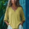 Women Tops Soft Fabric Breathable Loose Fit Blouse Three-Quarter Sleeve V-Neck Casual Spring Summer Shirt