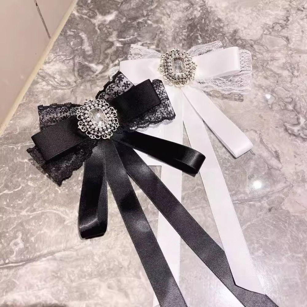 Black Memorial Black Bowknot Brooches Crystal Rhinestone Bow Tie Brooches  Dress Coat Accessories