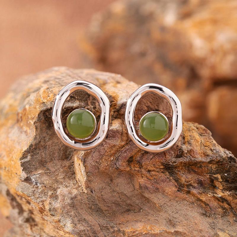 Natural Sea Pattern Stone Hetian Jade Pearl Colored Treasure Necklace Women'S S925 Sterling Silver Pendant Simple Fashion Design Jewelry