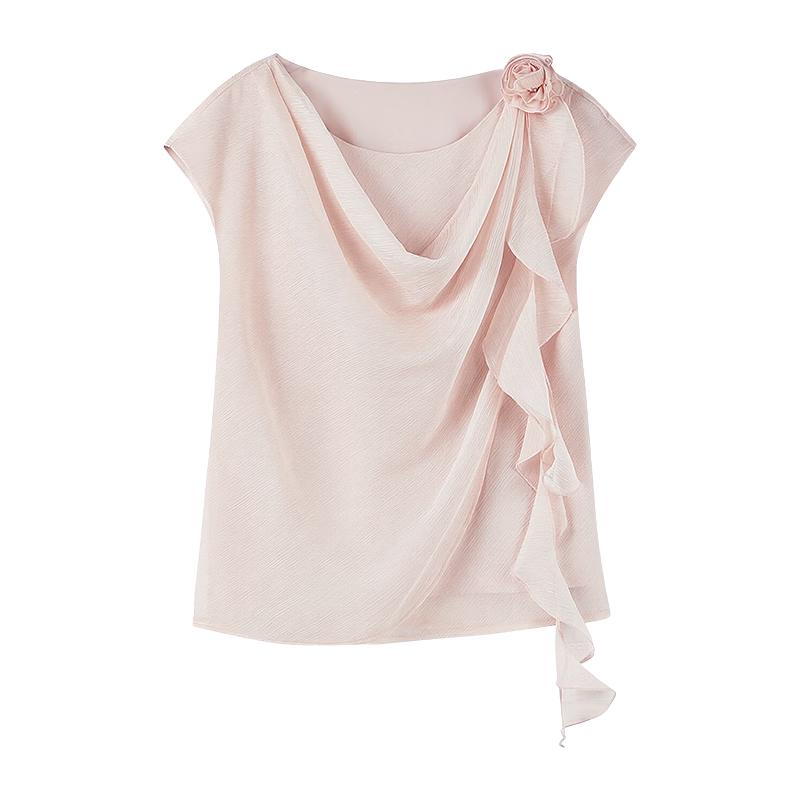 

Qiusbiyiren Women s Elegant 3D Floral Chiffon Ruffle Neck Top M