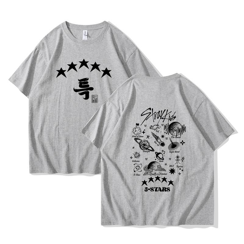 Camiseta de Algodão de Verão Kpop Street Kids 5 estrelas Manga Curta Estética Estampa de Álbum de Música camiseta homens mulheres e crianças peça única