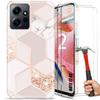 Protective Case - Xiaomi - Redmi Note 12 - Pink Marble Pattern - 2 Tempered Glasses - Silicone