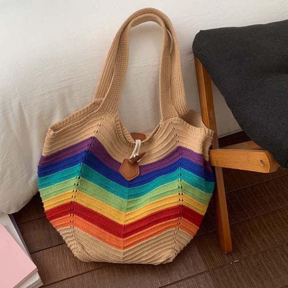 Large Capacity Crochet Shoulder Bag Breathable Seaside Vacation Handbag Knitted Tote Bag  Daily