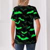 Women's Casual Halloween Print V Neck Button Front Three Quarter Sleeve T Shirt Top for Everyday Wear and Seasonal Occasions