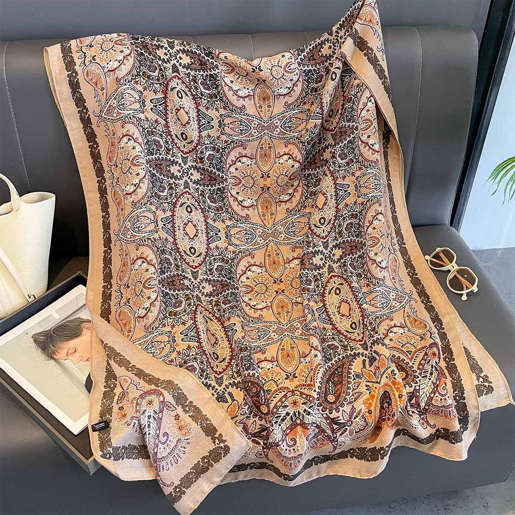 Women Cotton Linen Rose Print Scarf Shawl Hijab Muslim Long Headscarf Scarves Head Wraps Long Female Head Scarf