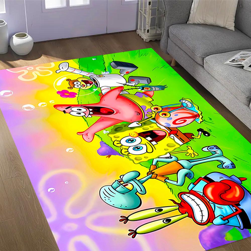 Spongebob Squarepants Adventure Themed Anti-Slip Rugs - Polyester Home Decor, Suitable for Bedrooms, Living Rooms, Doorways, Studios, and Decorations