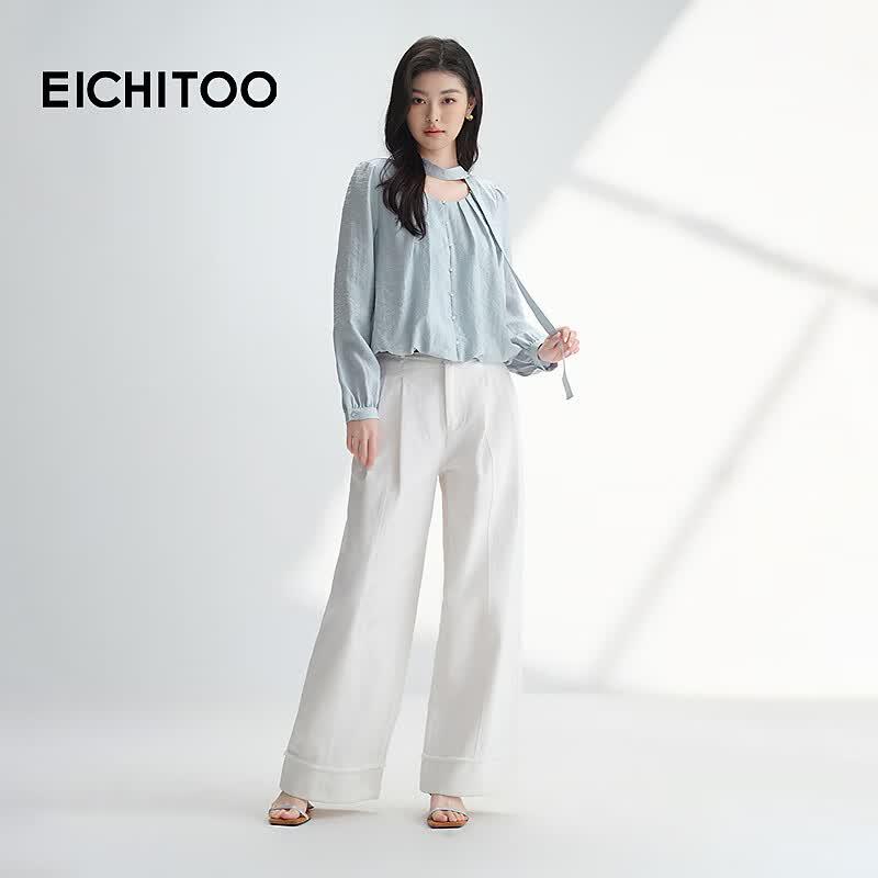 Aijutu Women's Elegant Ribbon Long-Sleeve Shirt