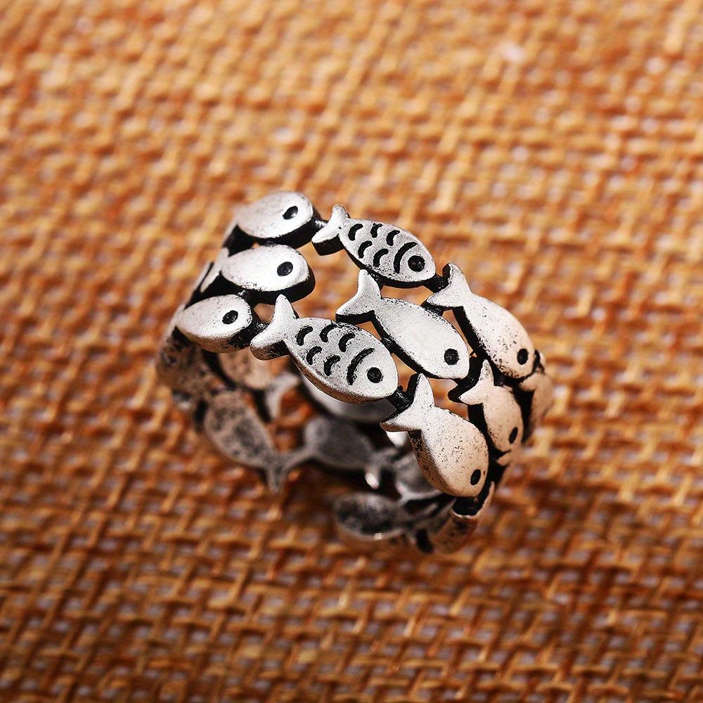 1 st Retro Vintage Bred Tre-lagers Liten Fisk Ring, Söt Pekfinger Ring