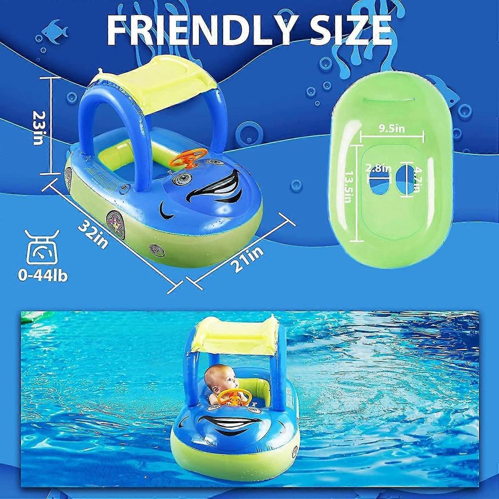 Baby Pool Float with UPF50+ Canopy Car Shaped for Toddlers 6-36 Months