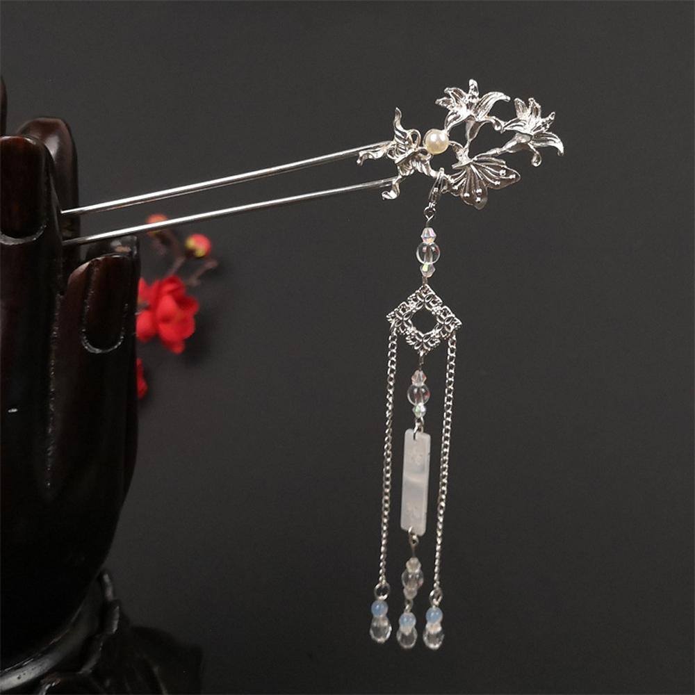 Ornaments Crystal Butterfly Bridal Chinese Tassel Plate Hair Fork Flower Hair Sticks Tassel Hairpin