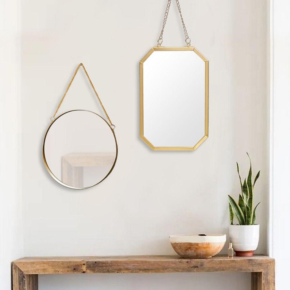 Round/Hexagonal/Rectangle Creative Makeup Mirror Metal Chain Wall Hanging Mirror  Vanity