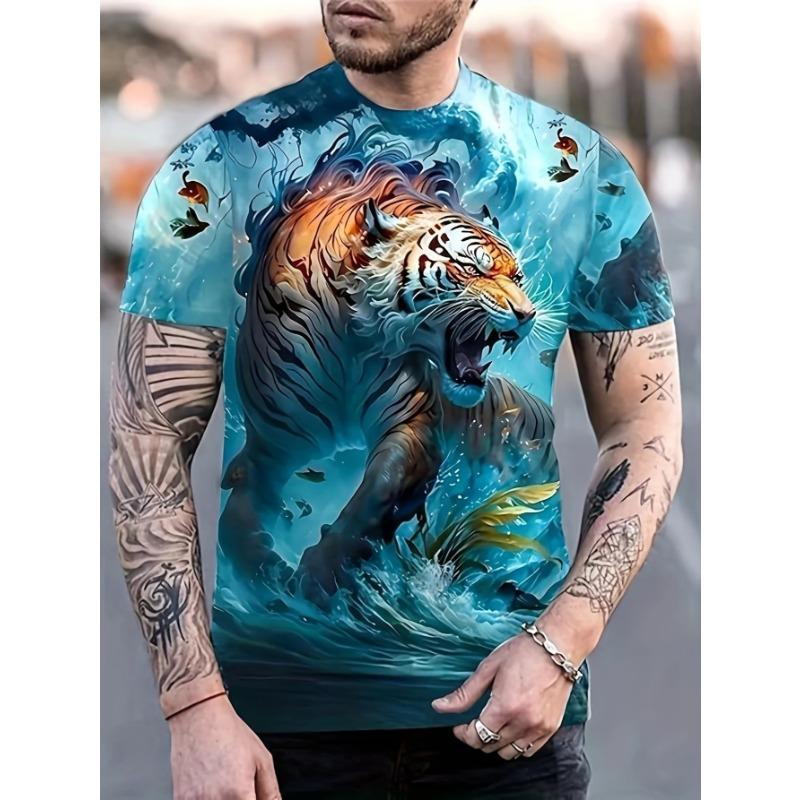 

Men S Summer Fashion Crew Neck Short Sleeve T-Shirt, Artistic Fashion, 3D Tiger Print, S
