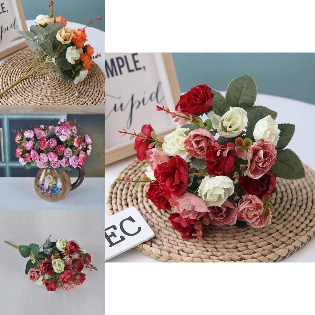 Vibrant 21 Heads Artificial Silk Flowers Rose Bunch Bouquet For Timeless Wedding Arrangements