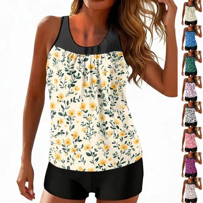 Damen Vintage Blumenprint Geteilter Badeanzug Sport Badeanzug