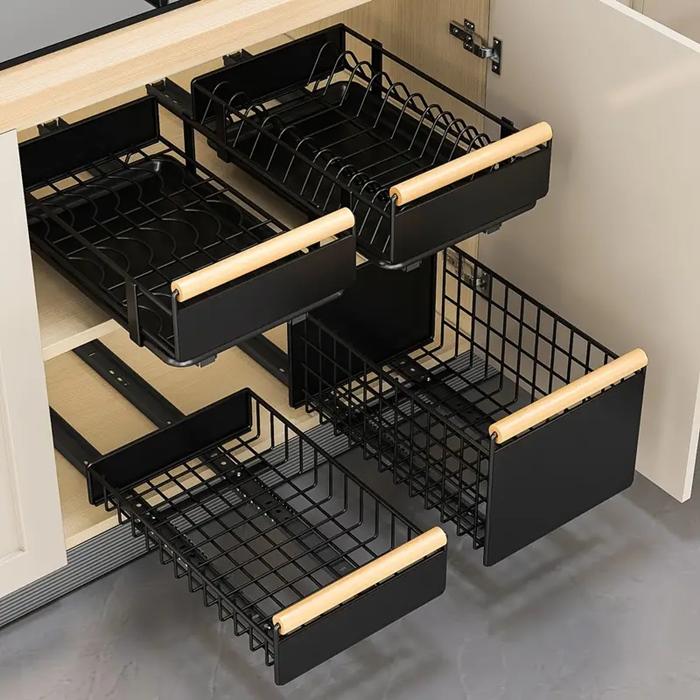 Kosz Szuflada Wysuwana Do Szafki Z Ociekaczem  Organizer Czarny 41X26X13Cm