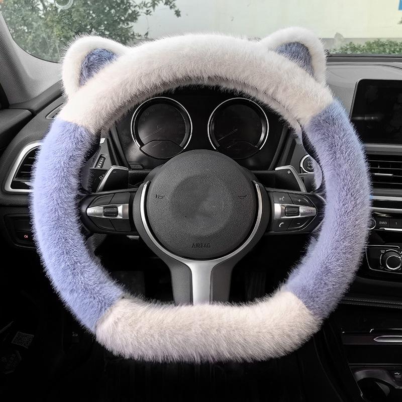 Winter Plush Thickened Cat's Ears Steering Wheel Cover Cute Cat-Ear Shaped Protective Car Steering Wheels & Accessories