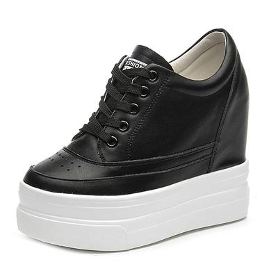 Fashion 11cm Hidden Wedge Sneakers Women Genuine Leather Platform Shoes High Heels Sneakers Woman Casual Shoes 2024 White Women Trainers