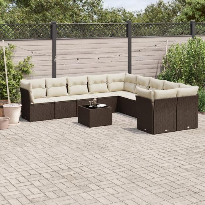 VidaXL Salon de Jardin avec Coussins 11 pcs, Canapés de Terrasse, Ensemble de Meubles de Patio, Mobilier d'Extérieur, Marron 3218253