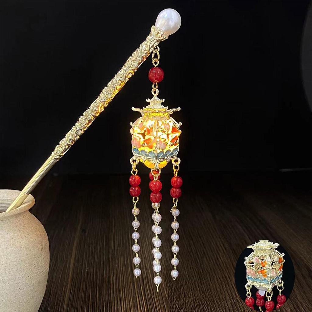 Fermacapelli Lanterna Luminosa di Alta Gamma per Gonne Hanfu - Popolare Accessorio Stile Paesaggistico