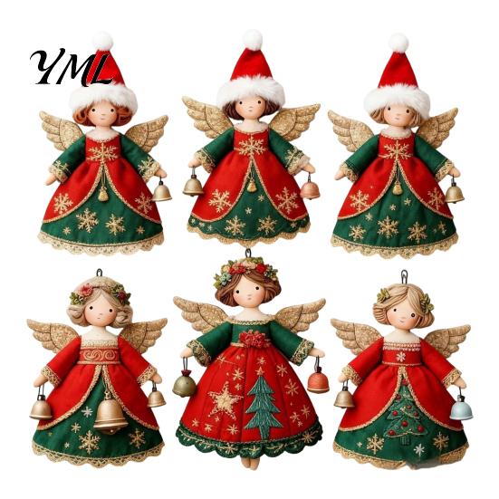 Interior Door Frame Decorations 6Pcs Vintage Angel Wooden Ornaments, Christmas Hanging Decor Set Home Wall Accents with Jute String, Rustic