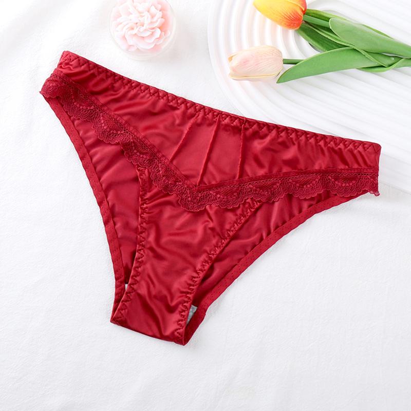 

1 шт. Женские кружевные трусики, нижнее белье, стринги, бесшовное нейлоновое нижнее белье, атласный шелк M вино красного