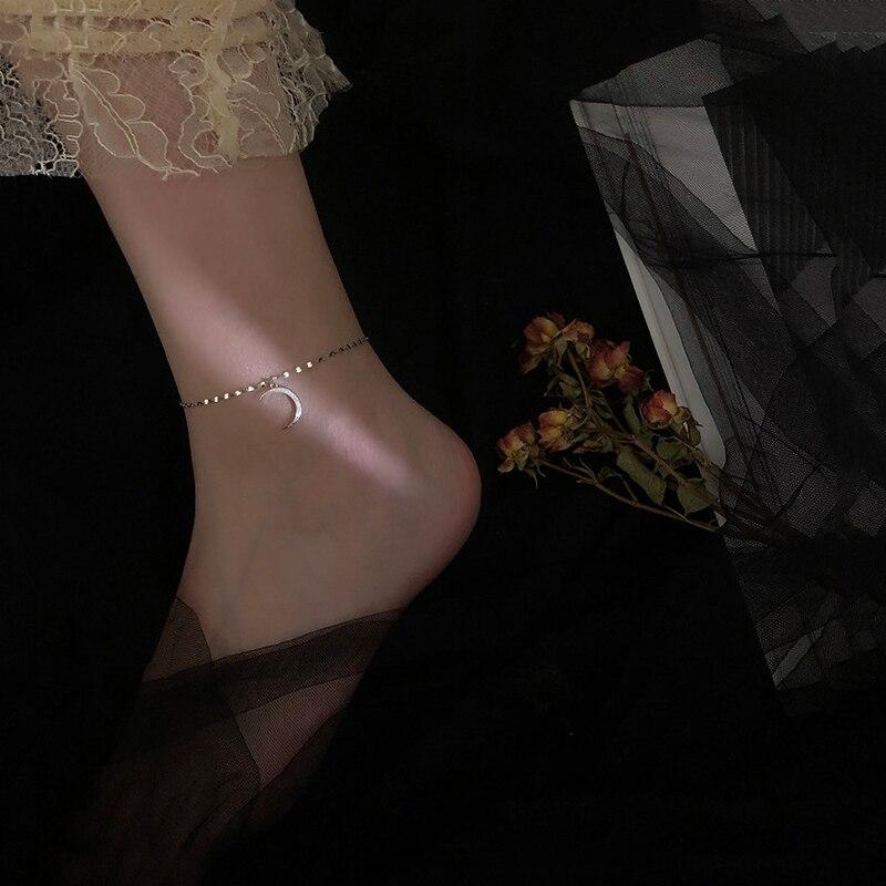 925 Sterling Silver Moon Cubic Zircon Anklet Bracelet Dainty Meniscus Anklet Jewelry For Women Summer Beach Gift S -B321